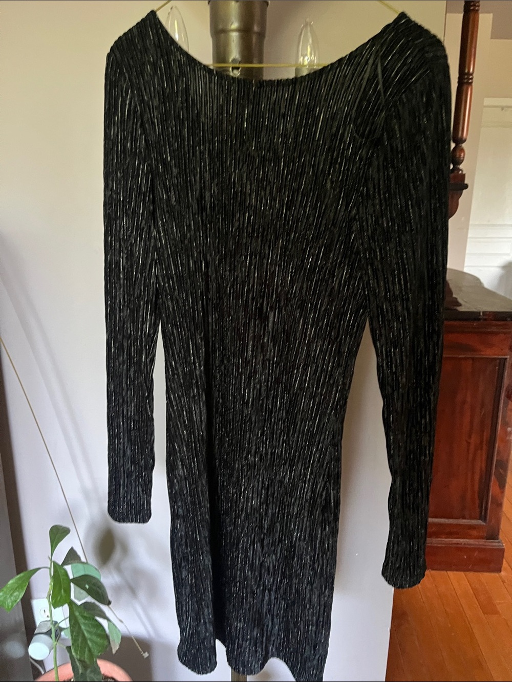 Noisy May Black Metallic Ribbed Scoop-Neck Sweater Dress - Deep V Back